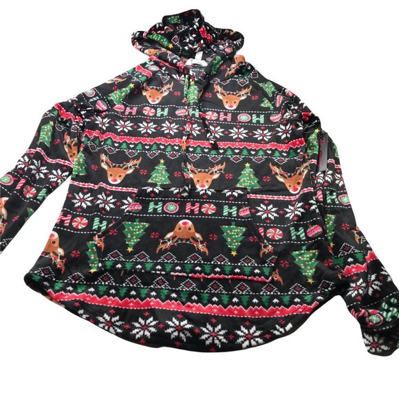 No Boundaries Tops - No Bo Junior's Christmas Plush Hooded Pullover Deer Ho Ho Size Sm 3-5 Black New